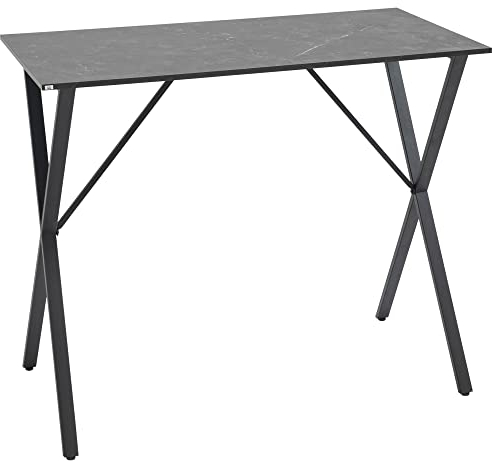 HOMCOM Mostrador de Bar Moderno de Estilo Industrial, Mesa Alta de Cocina Efecto Mármol en Madera y Acero, 120 x 60 x 102 cm, Negro