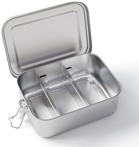Feelhap BoîTe à Lunch en Acier Inoxydable,800 ML Boîte à Bento Avec 2 Cloison Amovible,Boîte à Déjeuner en Acier Inoxydable Boîte à sandwich,Bento Lunch Box Étanche pour Enfants et Adultes