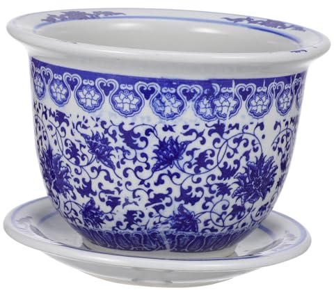 DOITOOL Vase blau-weißer Blumentopf Porzellan Orchideentopf Seerosen Töpfe Blumentöpfe Blumen Pflanztöpfe saftiger Pflanzentopf Keramik Saftige Schale kleine Bonsaischale Kaktus Büro