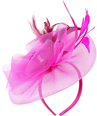 Damen Fascinator Hut atmungsaktiv Braut Feder Blumen Kopfschmücke Brautschmuck Haar Clip Hut für Party Kirche Hochzeit Festival, Party Damen Tea Fascinator Stirnband Damen (Hot Pink, One Size)