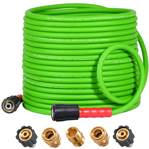 YAMATIC Super Flexible Pressure Washer Hose 75FT X 1/4, Kink Resistant Real 3200 PSI Heavy Duty Power Washer Extension Replacement Hose With M22-14mm x 3/8 Quick Connect Kit For Gas & Electric