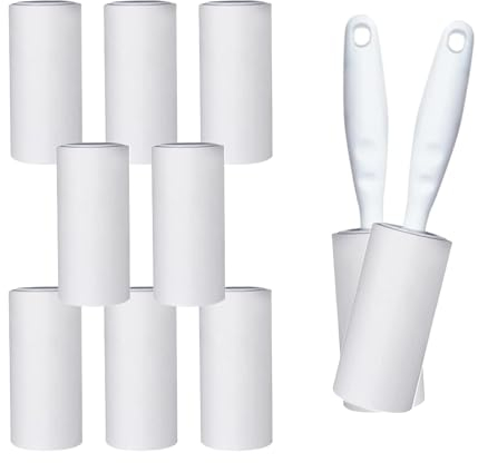 Fusselrolle 10 Rollen mit 2 Abroller, 600 Blatt Extra Klebrig Fusselrolle, Klebrige Fusselrolle Kleidung, Extra Klebrig Lint Roller, Fusselrolle Tierhaare, für Kleidung, Haare, Katzenhaare, Hundehaare