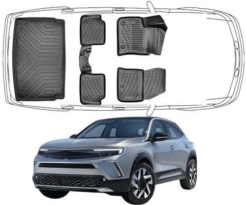 Trimak Passgenau 3D Fussmatten & Untere Kofferraumwanne Auto Set Kompatibel mit Opel Mokka-e Elektro 2021-2024 Auto Zubehör Gummimatten & Kofferraummatte Autos TPE Allwetter Geruchlos rutschfest