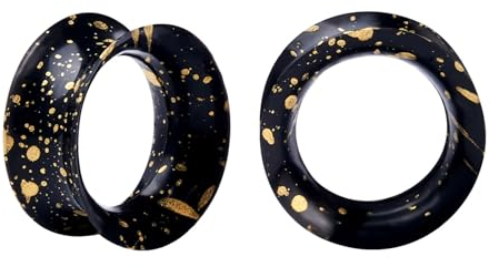 Longbeauty 1 Paar Silikon Ohrpiercing Ohr Tunnel Flesh Expander Stretcher Earlets Plug Gauges Double Flared Weich für Ohrläppchen, Schwarz/Gold, 5MM