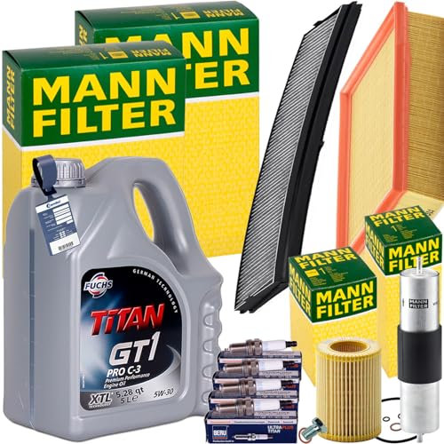 Inspektionspaket + 5L FUCHS 5W-30 Motoröl passend für 3er E46 316-318Ci