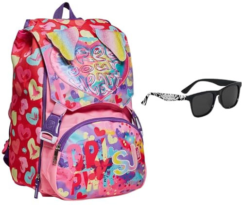 SJ Gang Zaino Scuola Estensibile, Fucsia, BIG WONDROUS, Zaino Doppio Scomparto Con Ali Sollevabili, Zaino Elementari Bambina + Occhiali da Sole