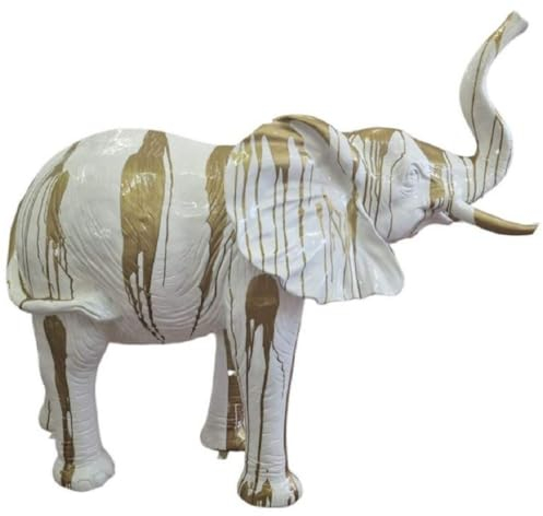 Casa Padrino Luxus Deko Skulptur Elefant Weiß/Gold 160 x 66 x H. 160 cm - Große Deko Figur - XXL Deko Skulptur - XXL Deko Figur - Garten Deko - Luxus Deko XXL Figuren