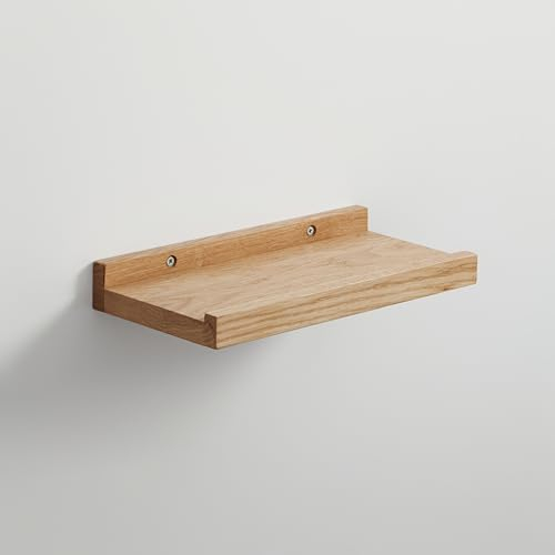 BestLoft.de Bilderleiste Holzregal Wand Regal Bilderleiste Eiche Floating Shelf Flur Regal Holz Deko Wand Wandregal Holz massiv (Eiche Hell, Breite: 30cm / Tiefe: 15cm)