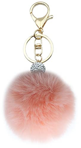 Xsclpomddy Pom Pom Schlüsselbund künstliche weiche Kaninchenhaar Taschenanhänger Ball Silber. Wasserkristall.Schlüsselanhänger für Handtasche Auto Anhänger Dekoration,han pink