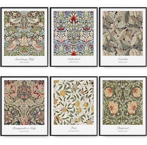 MLITH William Morris Leinwand-Kunstdruck-Set, Retro, botanische Wanddekoration, Vintage-Blumenmarkt-Poster für Zimmer, ästhetisch, Wohnzimmer, Schlafzimmer, Schlafsaal, Galerie (20,3 x 25,4 cm,