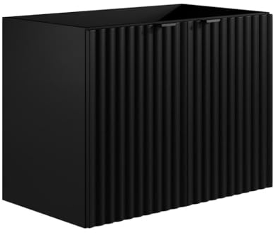 Vente-unique-Mueble Flotante bajo Lavabo Estriado - Negro - Ancho 80 cm - ZILGA