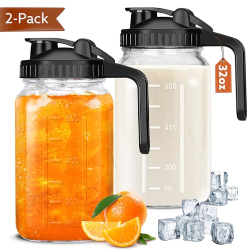 Mihlapi Breast Milk Pitcher, 32 OZ Mason Jar Pitcher with Lid Double Leak Proof,1 Quart Breastmilk Storage Containers for Fridge, Glass Jug for Sun Tea, Juice, Cold Brew Coffee