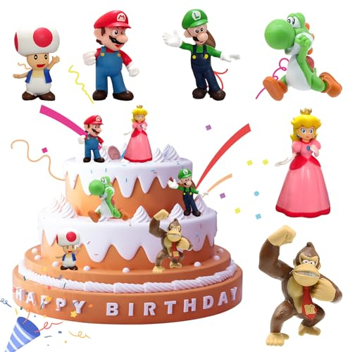 Snowtain Tortendeko Geburtstag, 6 Stück Super Cartoon Kindergeburtstag für Mädchen Junge Geburtstags Party Liefert, Wiederverwendbar