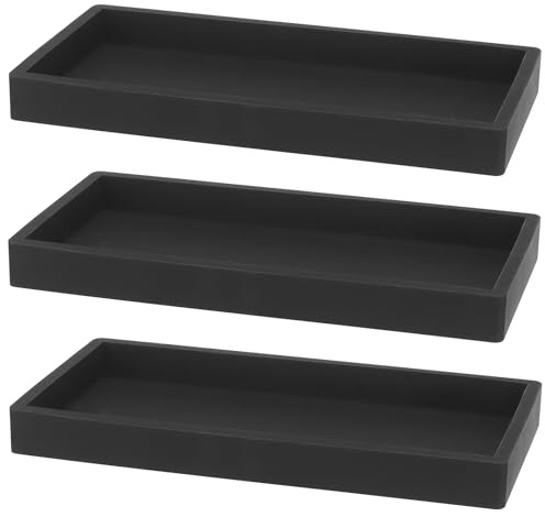Bandeja de Baño de Silicona Negra, 3 Unidades, 20 x 10 cm | MUNGHOK, Organizador de Tocador y Encimera, Rectangular, para Velas, Jabón, Cosméticos, Joyas y Plantas, Fácil de Limpiar