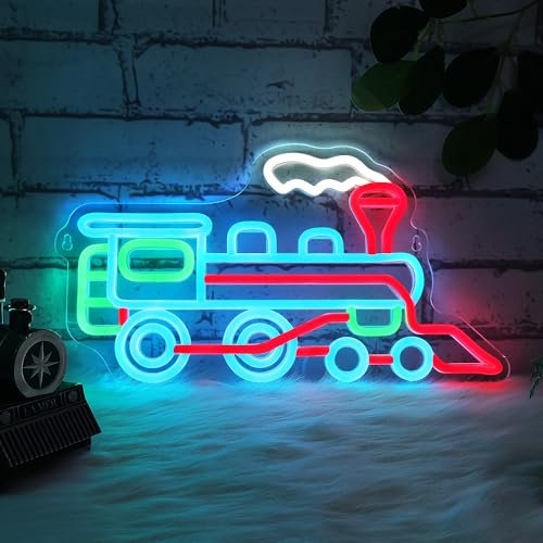 CoolGift Mart Dampfeisenbahn Neonschild, dimmbare LED Neon Wandleuchte USB betrieben mit mehreren Farben leuchtet, für Schlafzimmer Wohnzimmer Spielzimmer Mann Höhle Haus