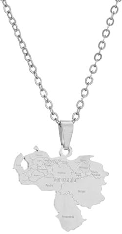 hgnxa Collar con colgante de mapa de Venezuela para hombre y mujer, acero de titanio, dorado, plata, gargantilla con contorno de corazón de Venezuela, regalo de joyería, B, Acero inoxidable