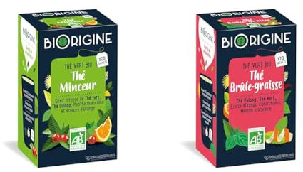 Lot de 2 Thés MINCEUR - Brûle graisse - Perte de poids - Thé Vert, Thé Oloong & Menthe Marocaine, Ecorces d'Orange, Cynorrhodon - 100% BIO - Fabriqué en France - BIORIGINE
