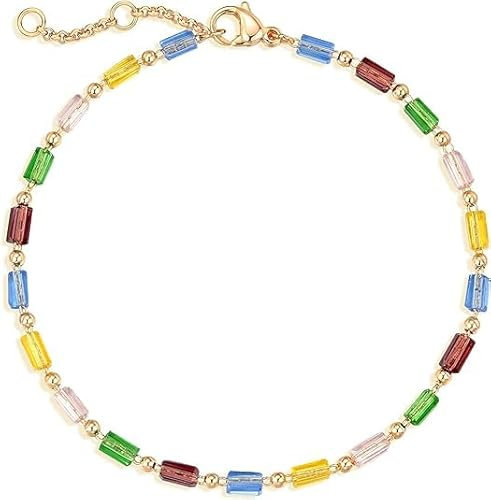Jenosy 14K Vergoldet Gold Perle Armband Damen Gold Handmade Cut Rope Bunte Rond Perle Armband für Frauen Mädchen Schmuck