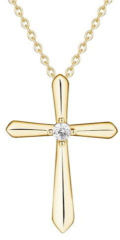 GAVU Damen Halskette Sterling Silber 925 mit Zirkonia Kreuz Anhänger Gebetskette für Frauen 14K Gold