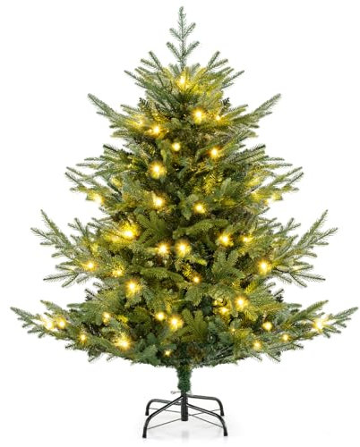 COSTWAY 135 cm Künstlicher Weihnachtsbaum mit Beleuchtung, Tannenbaum mit 160 warmweißen LED-Lichtern und 8 Lichtmodi, Christbaum mit Scharnierstruktur, Kunstbaum Weihnachten für Zuhause, Grün