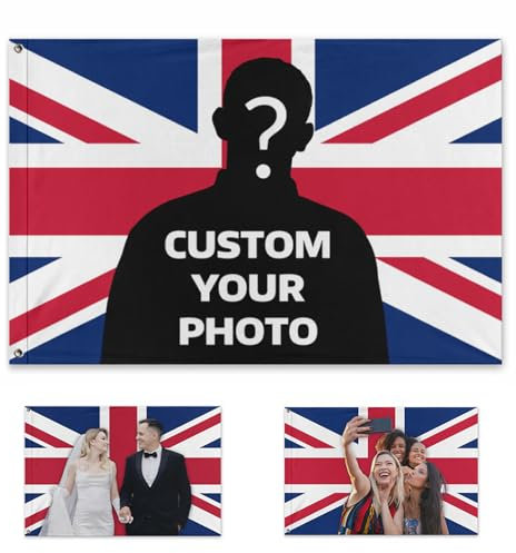 Personalised UK Flag Personalized Design Your Photo - Single sided double sided printing -2X3FT/2.5X4FT/3X5FT/4X6FT, Fun Design Suitable For Decorating Musicals, Shops, Clubs, Bedrooms, Parties