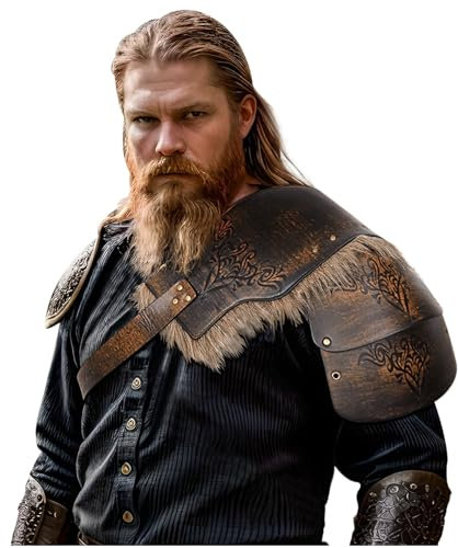 keland Wikinger Schulterpanzer Fell Schulter Rüstung Leder Pauldron Mittelalter Schulterschutz (Braun)