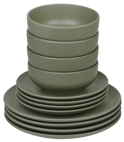 Queensway Home & Dining 16 or 32 Pcs Stone Ceramic Dinnerware of Crockery Plates Bowls for Dining Set | Dishwasher Safe, Dessert, Pasta, Salad Plates with Bowls - 4 Solid Colour Elegant Tableware Set