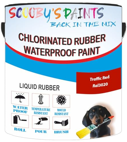 Scooby's Paints Chlorinated Rubber Waterproof Paint, Liquid Rubber (Traffic Red Ral3020, 0.5 Liters)