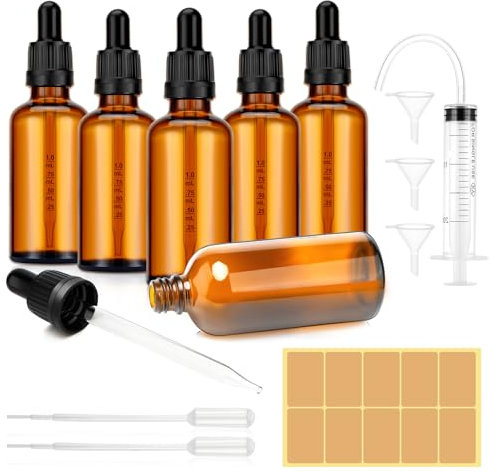 Pavlleen 6 Stk 100ml Pipettenflasche,Braunglasflasche, Inklusive 6 Stk Hilfszubehör,Apothekerflaschen mit Tropfenpipette,für ätherische Öle, Parfümöle, Flüssigfarbstoffen Aromatherapie -Mischungen