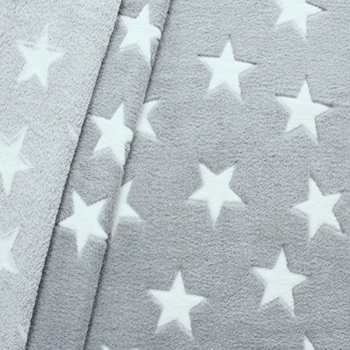 STOFFKONTOR Wellness Fleece Stoff Sterne XXL - Meterware, Farbe Grau-Weiss - zum Nähen von Bekleidung und Homeaccessoires