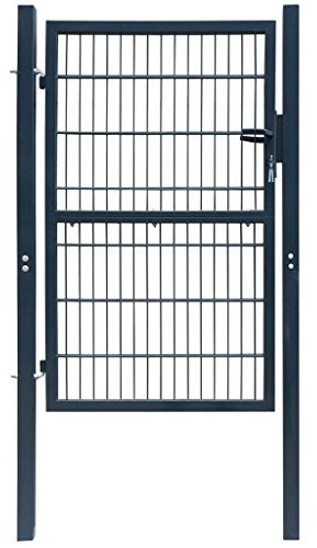 YJKKZQLB 2D Fence Gate (Single),Single Door Fence Gate,Garden Gate, Metal Swing Gate Outdoor Fence Gate Entrance Security Barrier Single Door Fence Gate with Hoop Top, Grey 106 x 230 cm