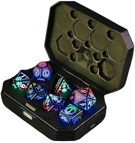 Wmool LED-Würfel-Set, D&D, wiederaufladbar, kabellos, beleuchtet, DND-Würfel-Set, coole DND-Würfel mit Ladebox, flackernder, leuchtender Würfel, magische Würfel, polyedrische Rollenspiel-Würfel für