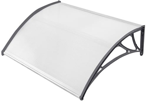 PEILU Vordach für Haustür Wetterfeste Überdachung Haustürdach aus Polycarbonat Platten & Kunststoff-Stahl Rahmen Außen Pultvordach Bausatz Pavillion für Eingangstür & Fenster (150x100cm)