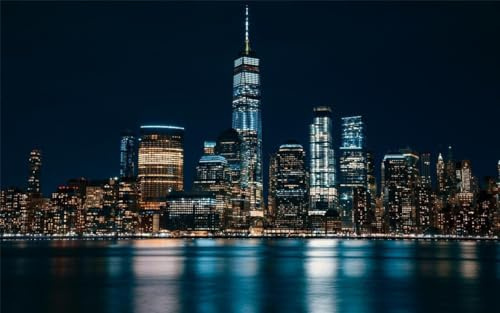 1000 piece Puzzle for Adults Jigsaw Puzzles MANHATTAN NEW YORK CITY SKYLINE NIGHT WTC GLOSSY POSTER PICTURE PHOTO PRINT A003 Challenging Puzzles for Friends Family