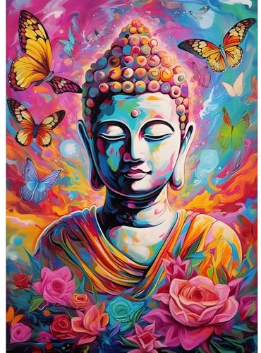 QQYRHN 5D DIY Statue de Bouddha Kits de Peinture Diamant, Complète Papillon Diamond Painting pour Adulte Débutants, Bouddha Art du Diamant, Décoration Murale Maison Peinture au Diamant Avec 30x40cm