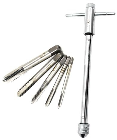 Swiixxer Maschio a cricchetto lungo, regolabile, argentato, con filettatura a T e 5 metriche con filettatura M3-M8 da 3 mm a 8 mm