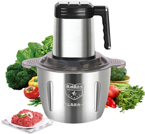 Picadora eléctrica con cuenco de acero inoxidable 5L, picadora de carne de 500 W, 5 niveles de velocidad picadora eléctrica de alimentos, con 6 cuchillas desmontables Batidora para verduras Picar