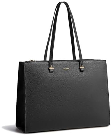 David Jones - Handtasche Einkaufstasche Damen - große Größe Schultertasche für Schule Arbeit - Henkeltasche Kunstleder Shopper mit langem Henkel - Laptoptasche - Schwarz