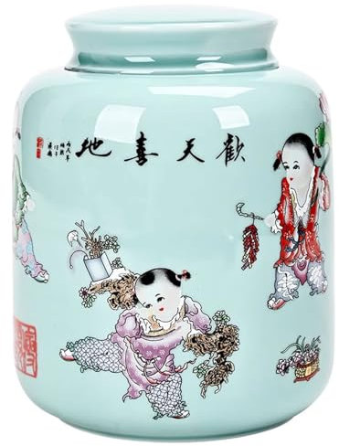 DECORN Barattolo di Zenzero in Ceramica con Coperchio Contenitore Multiuso sigillato per Alimenti per tè, Erbe, spezie, Zucchero Decorazione Decorativa da Tavolo,Blu