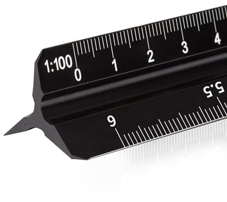 rchitektonisches Lineal Aluminium, Dreikantmaßstab Lineal 30 cm, metrische Skalen metrische Skalen 1:20, 1:25, 1:50, 1:100, 1:200, 1:500 Standard, für Architekten/Ingenieure