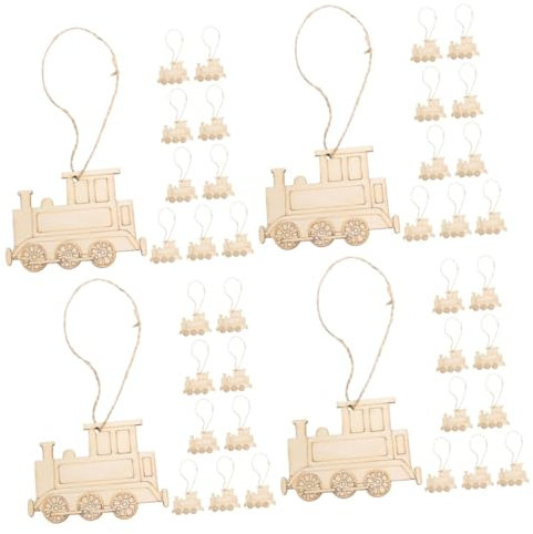 SHINEOFI 4 Sätze Lokomotive Anhänger Hängend Zugmotor Klein Dampf Geburtstag Zug Holzscheibe Zug Holzanhänger Zug Holzartikel Basteln Mit Holzeisenbahnen Unvollendete Holzkunst 10 Stück * 4