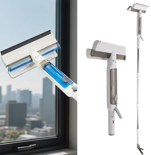 Spalivivre 3 In 1 Fensterputzer, Fensterwischer mit Teleskopstiel und 4 Reinigungstuch, Profi Fensterreinigungsset mit Sprühfunktion für Fenster, Glas Und Fliesen