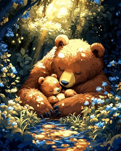 Malen nach Zahlen Kits Erwachsene und Kinder Flüstern der Mutterliebe im Wald DIY Ölgemälde Digitale Leinwand Wandkunst Home Decoration - 40x50CM