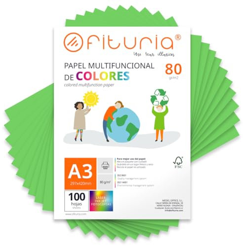 Buntes Papier, 100 Blatt A3 80g – Farbiges Papier für Basteln, Drucker, Scrapbooking – Farbbögen – Ideal für Origami, Papierfalten, Büro und Schule (Grün, 100 Blatt)