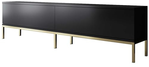 Meuble TV moderne : Woody Fashion 100% mélaminé, pieds en métal, noir doré