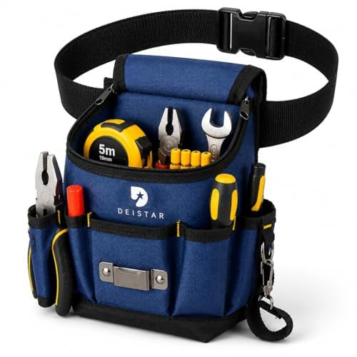 Deistar Werkzeuggürtel mit Taschen aus 600D Oxford-Gewebe – robuste Werkzeugtasche mit Gürtel, 9 Fächern & Werkzeughaltern, wasserabweisender Werkzeugbeutel für Elektriker, Handwerker & Monteure