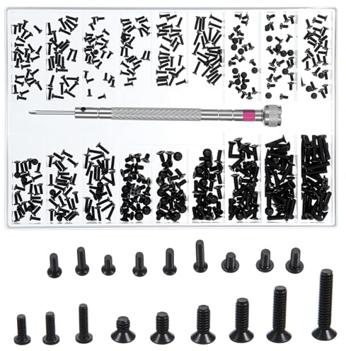 Ymapinc Tiny Micro Screw Kit with Screwdriver,500Pcs 1.2/1.4/2.0MM Black Screws for Laptop, Eyeglass Sunglasses & Watch Repair Screws Watch Repair Kit