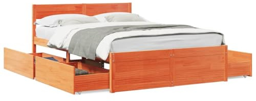 Massbinet Massivholzbett ohne Matratze Wachsbraun 120x200 cm Kiefernholz Massives Kiefernbett mit Rahmen und Schubladen