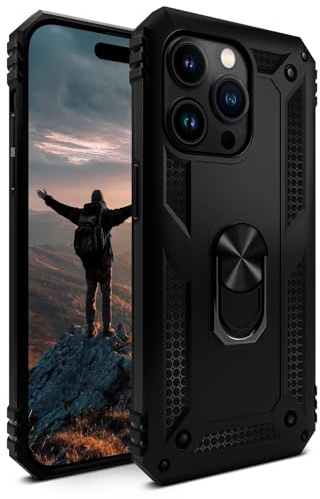 ONEFLOW für iPhone 15 Pro Hülle mit Handygriff Ständer, Outdoor Schutzhülle stoßfest Panzerhülle mit Kameraschutz, Handyhülle Hybrid TPU Case, Titan Cover, matt Schwarz