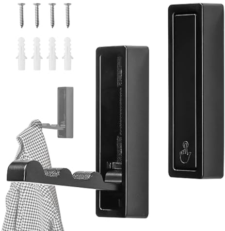 Geentargetel 2 ganci pieghevoli, ganci invisibili, pieghevoli a 90°, con viti e perni, gancio pieghevole, elevata capacità di carico, adatto per soggiorno, camera da letto e pareti del bagno (nero)